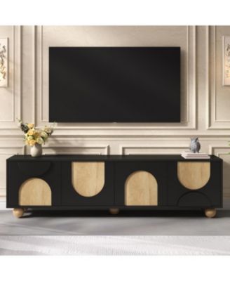 Streamdale Farmhouse TV Stand for 75" TVs, Cream Media Console, Black, 69.6"W