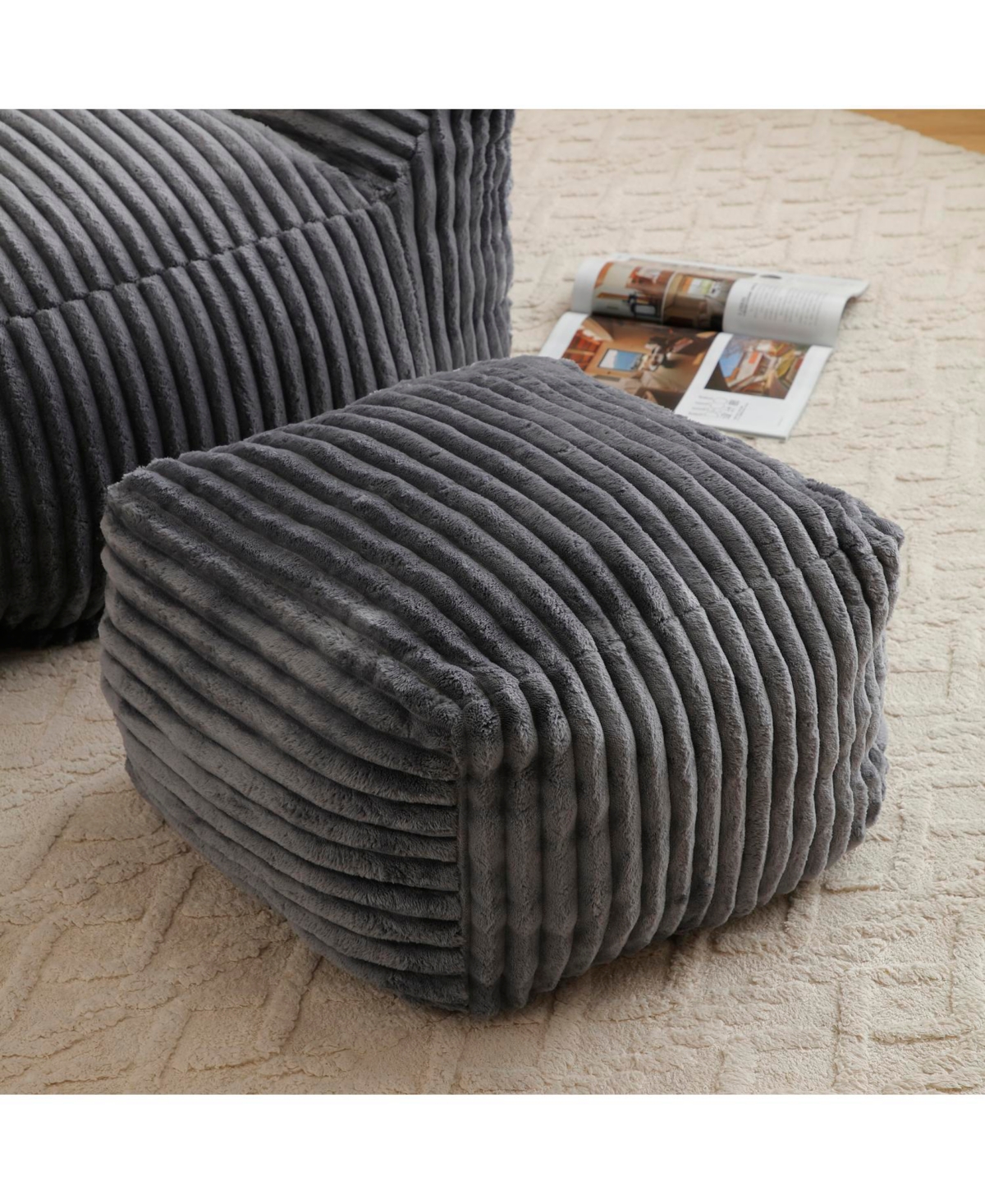 Streamdale Giant Plush Bean Bag Chair with Footstool - Comfy Grey Lounge