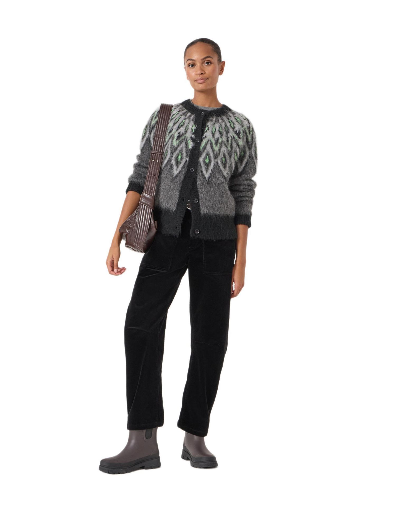 Women's Brushed Fair Isle Mohair Blend Cardigan