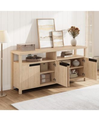 63" Tall Entertainment Center with Storage and Open Shelf Farmhouse TV Stand