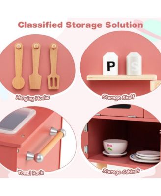 Wooden Kids Play Kitchen Set with Interactive Cooking Areas and Storage Shelves