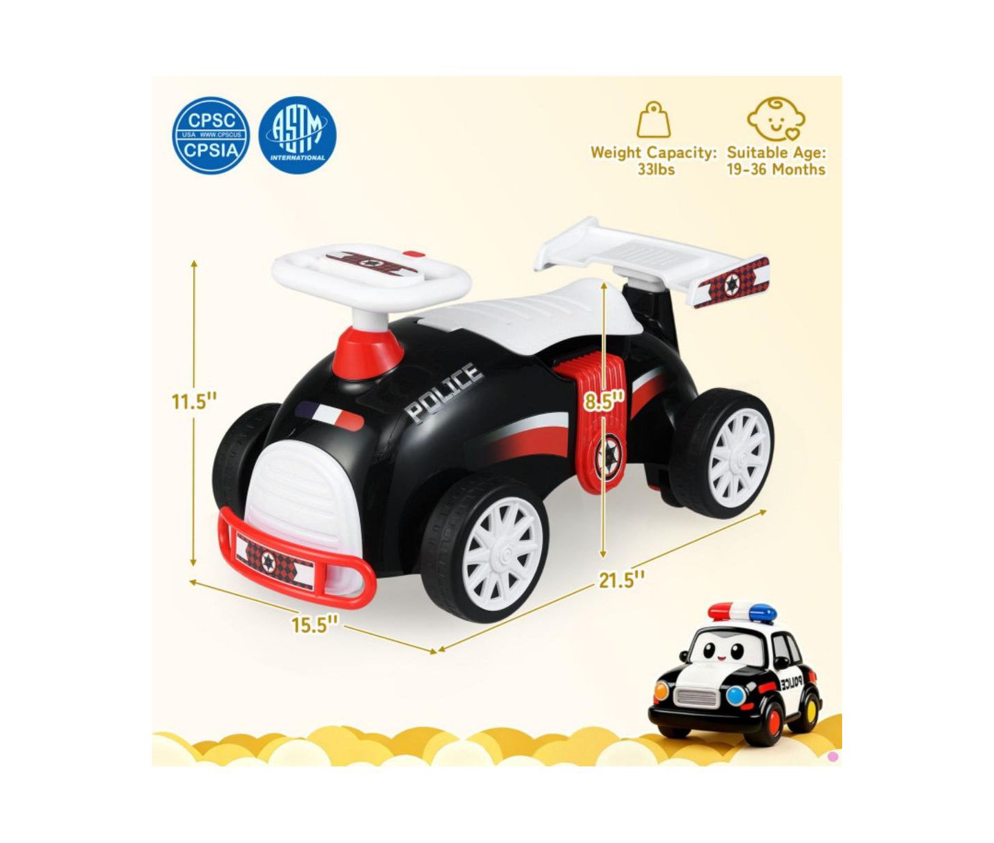 Детская игрушка HONGGE Ride-On Push Car with Music and Storage, Ages 12 Months and Up, цвет: Чёрный — фото 3