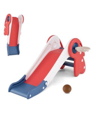 Kids Folding Slide and Climber Playset with Basketball Hoop and Indoor Outdoor Fun