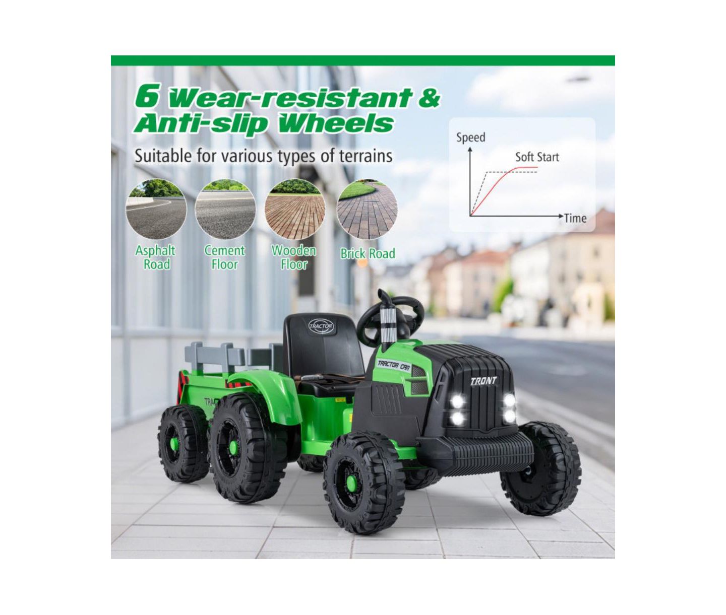 Детская игрушка HONGGE 24V Ride-On Tractor with Detachable Trailer and Remote Control, от 3 лет, цвет: Зелёный — фото 11