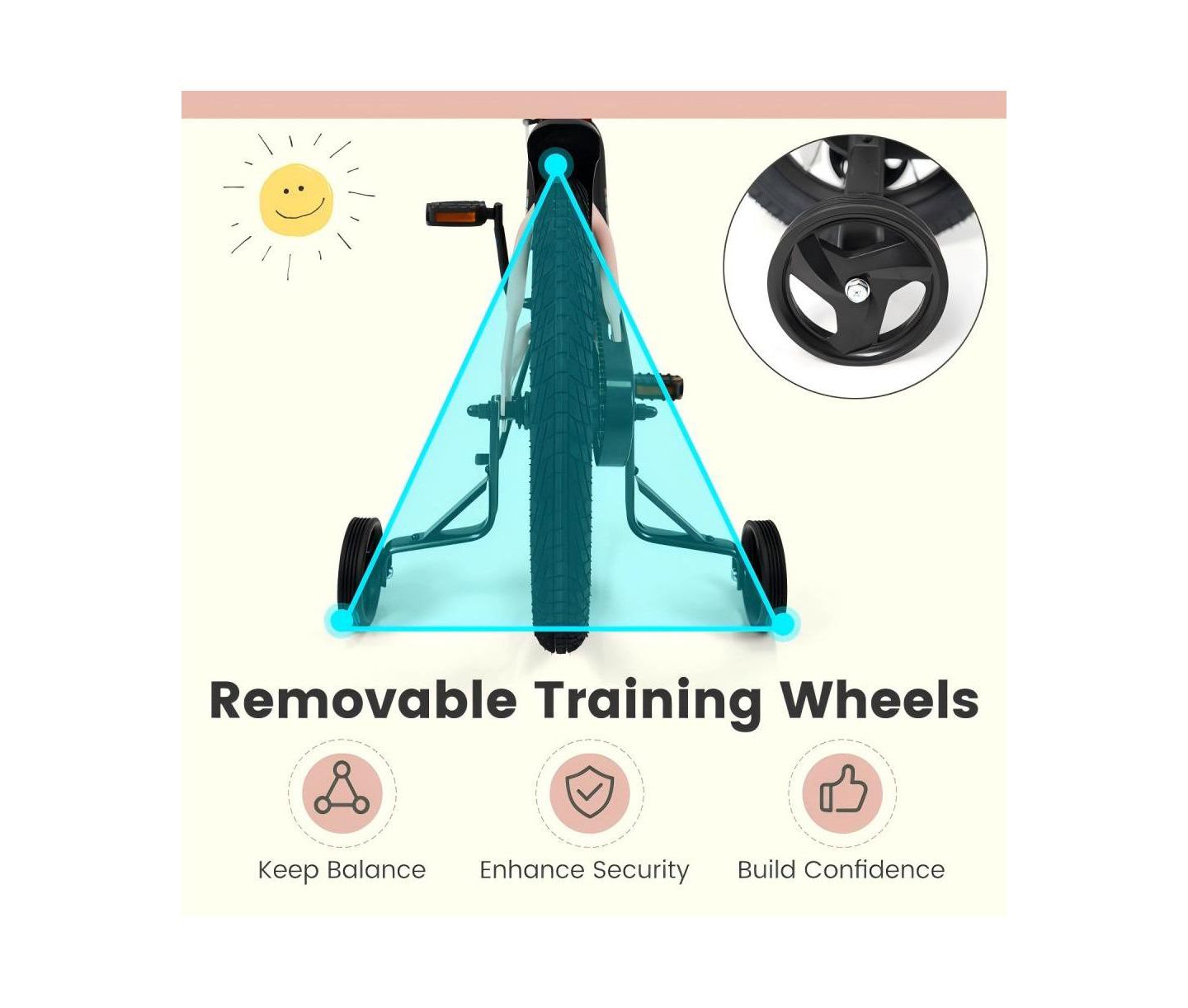 Детская игрушка HONGGE Adjustable Training Bicycle with Dual Brakes and All-Terrain Tires, Ages 3-10, цвет: Розовый — фото 8
