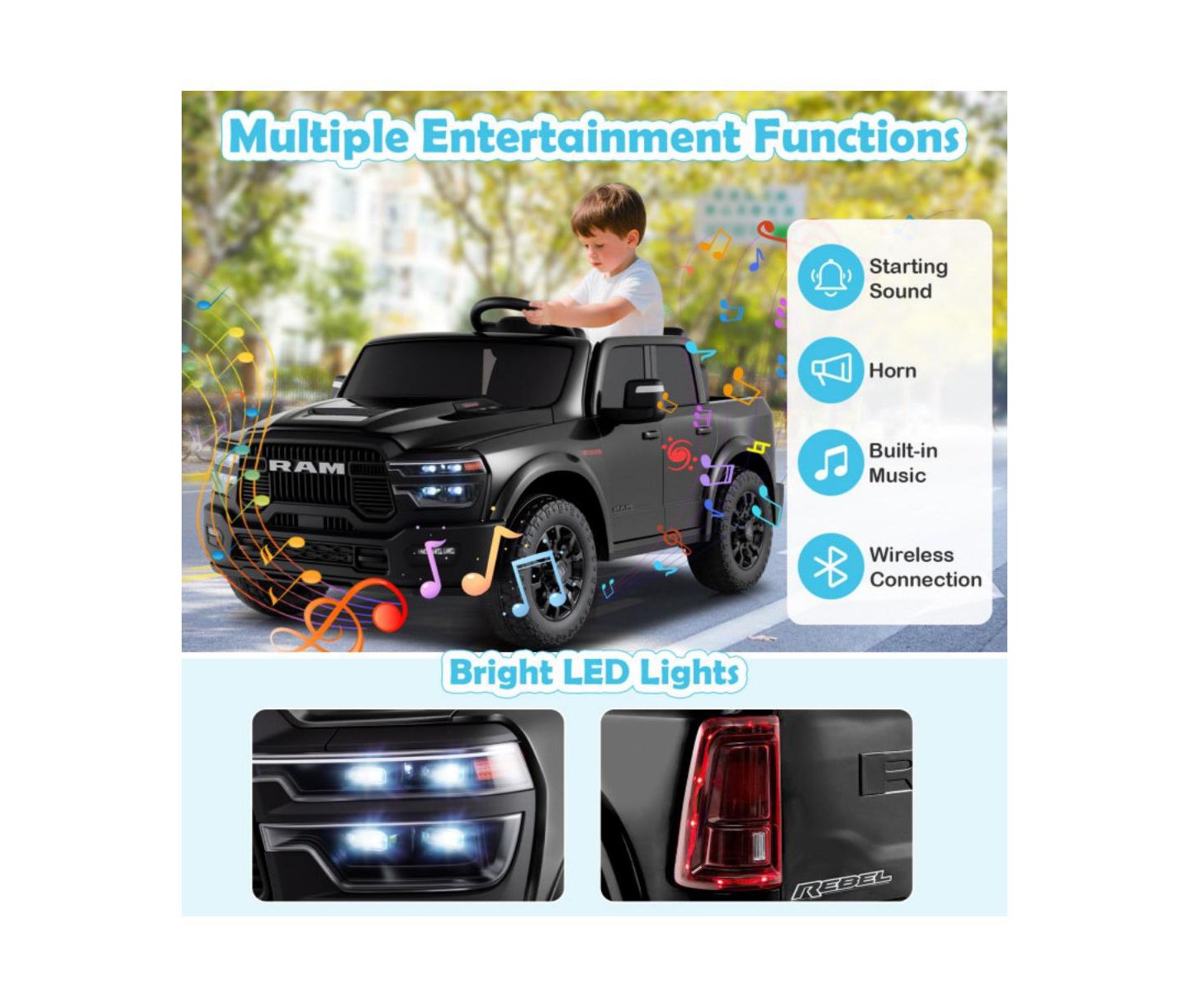 Детская игрушка HONGGE Rebel 24V Two-Seater Ride-On Truck with Remote Control, Ages 3-10, цвет: Чёрный — фото 10