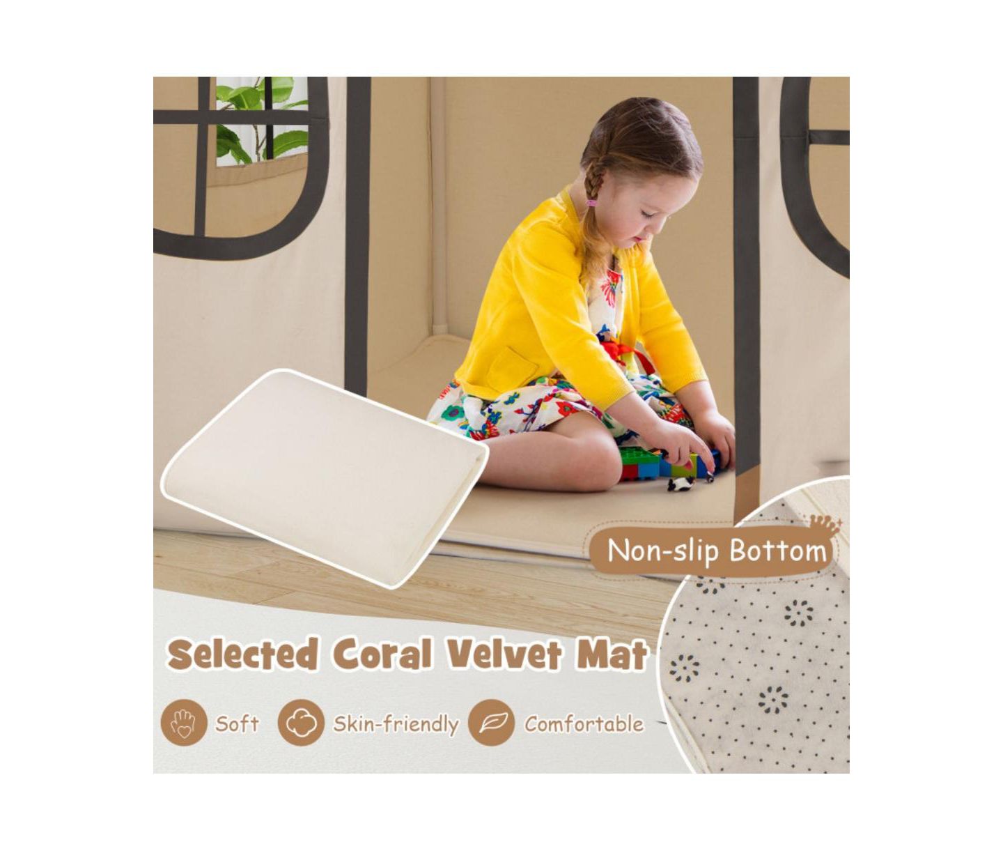 Детская игрушка HONGGE Star Lights Play Tent With Door Curtain, Ages 3+, цвет: Бежевый / Хаки — фото 5