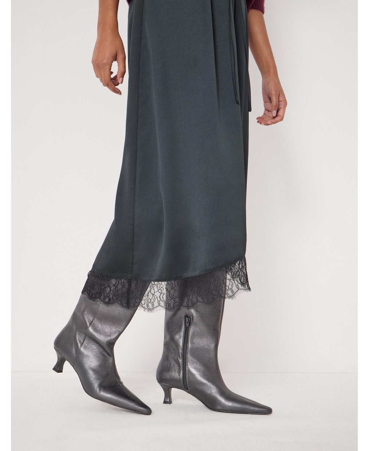 Hush Women's Satin Asymmetric Lace Trim Skirt