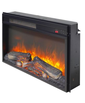 26 inch electric fireplace insert, ultra thin heater with log set & realistic flame, remote control with timer, overheating protection