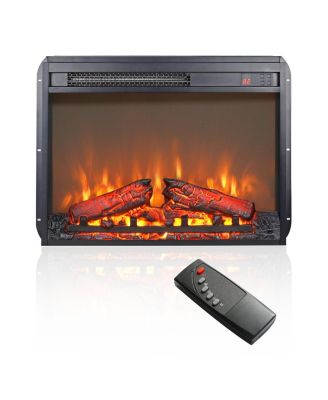 23 inch electric fireplace insert, ultra thin heater with log set & realistic flame, remote control with timer, overheating protection