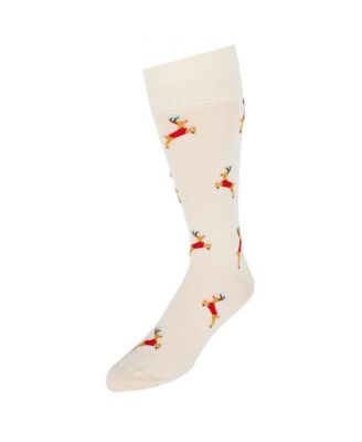 Men's Flying Reindeer on Christmas Eve Novelty Mid Calf Mercerized Cotton Socks (1 Pair)