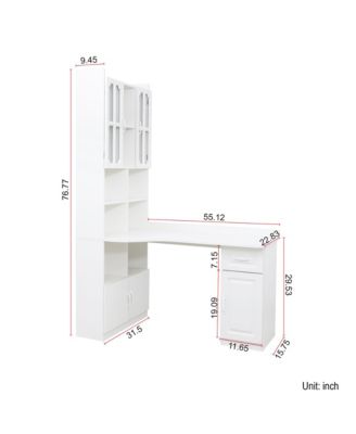 Streamdale L-Shaped Computer Desk with Drawers, Bookshelf, Hutch, White