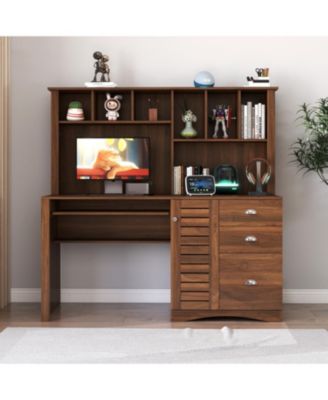 2-tier  Home Office Computer Desk with Hutch, Antiqued finish