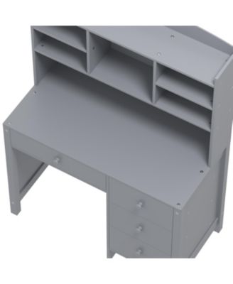  Vintage Home Desk & Chair Set w/ Bookshelf & Drawers - Gray