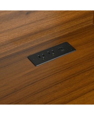 47" Retro Desk with Hutch, Charging, Drawers & Glass-Door Bookshelf, Walnut