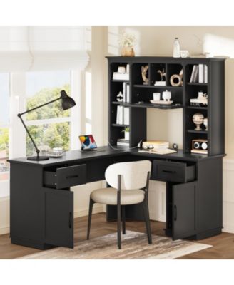 L-Shaped Desk w/ Cabinets, Drawers, Shelves & Flip-Up Storage