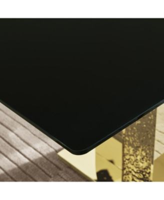Streamdale Gold stainless steel legs dining table 70.08 inch black tempered glass top
