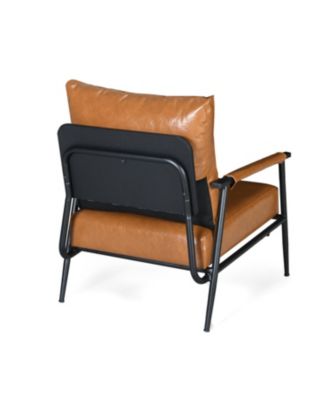 Streamdale Mid-Century Accent Chair with Brown Faux Leather