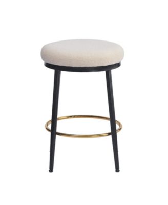 Modern Counter Stools (Set of 2), White, with Iron Frame