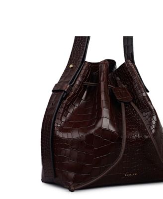 York Mews Faux Croc Small Drawstring Shoulder Bag