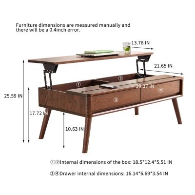Solid Oak Wood Center Table with Storage, Walnut, 100 x 60 x 45 cm