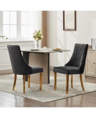 Chenille Dining Chairs Set of 2 Black