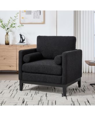 35.4" Wide Modern Farmhouse Accent Chair - Black Boucle