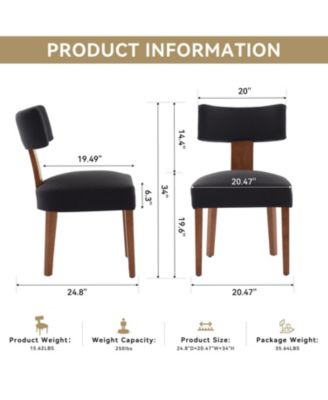 Linen Fabric Armless Dining Chairs, Curved Back, Wood Legs, Black (Set of 2)