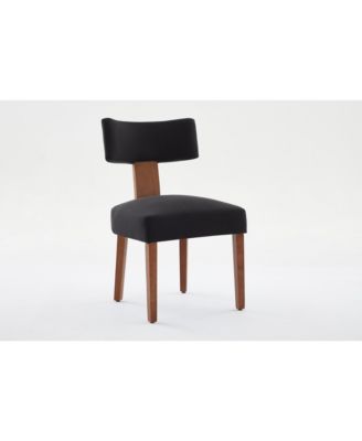 Linen Fabric Armless Dining Chairs, Curved Back, Wood Legs, Black (Set of 2)