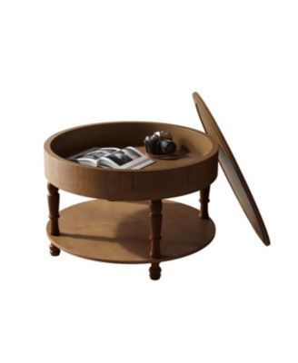  Modern Round Coffee Table with Storage - Walnut