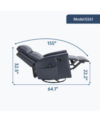 Blue Leather Heat Massage Rocker Swivel Recliner