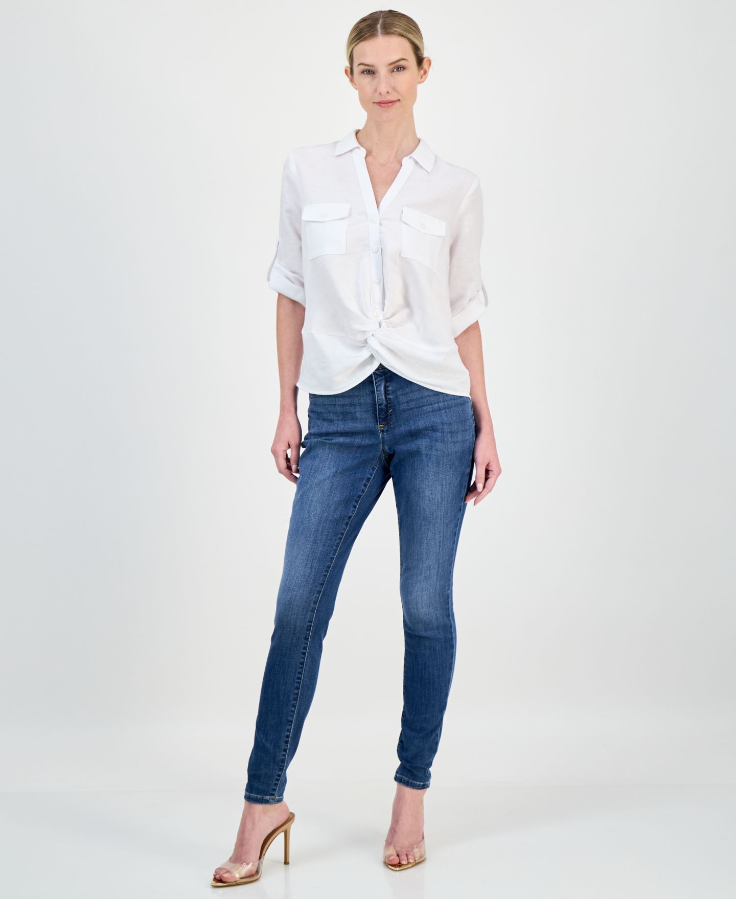 Женская блузка I.N.C. International Concepts Linen Twist-Hem Blouse, цвет: Яркий белый — фото 2