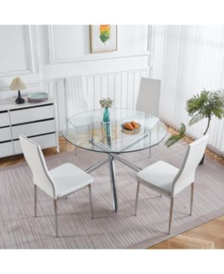  Chrome Glass Dining Table - Modern Kitchen/Living Room Table 110cm