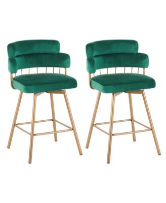 Streamdale 26" Swivel Bar Stools Set of 2, Upholstered with Backs, Green