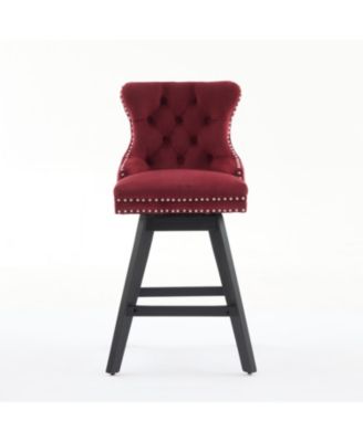 Velvet Barstools, Button Tufted, Wood Legs, Nailhead Trim, Set of 2