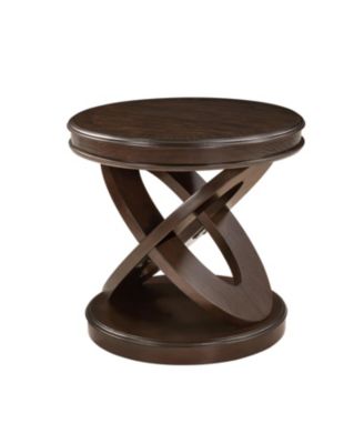 Retro Round Wooden End Table, X-Base, Espresso