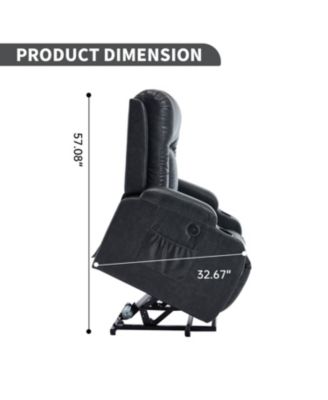 Streamdale Dark Grey Power Lift Recliner, 350 LBS, Massage, Heat, USB & Cup Holders