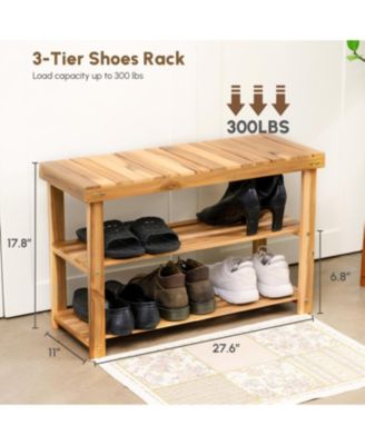 Acacia Wood 2-Tier Shoe Rack Bench - Entryway Organizer