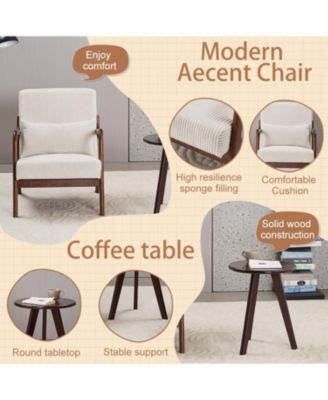 Mid-Century Beige Chair & Walnut Coffee Table Set