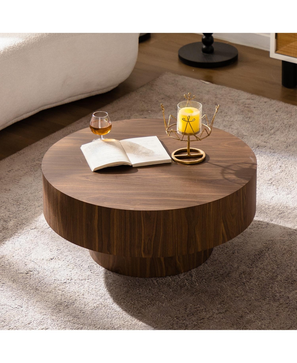 Streamdale Furniture Round Wood Coffee Table - 30.5" Walnut - Living Room/Office