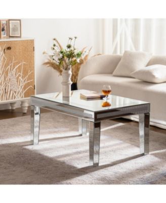  Silver Crushed Crystal Coffee Table, Mirrored Glass, Glam Modern
