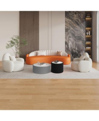 Light Marble Top Leather Coffee Table