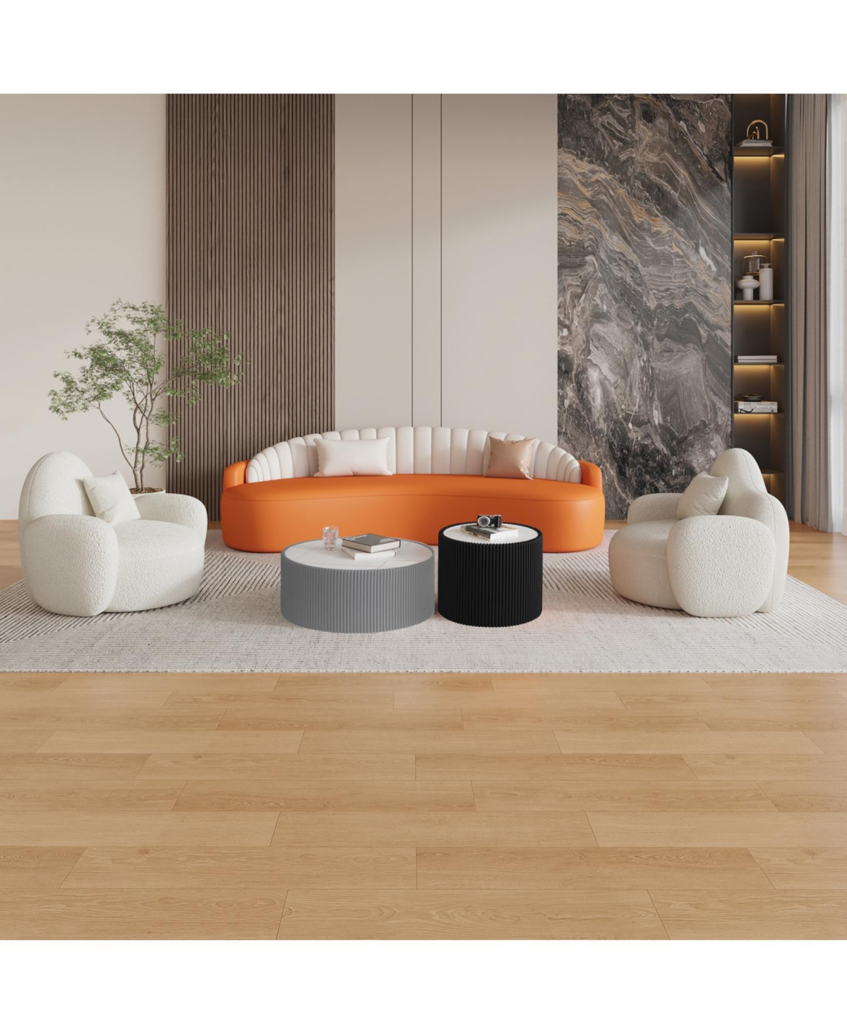 Streamdale Furniture Light Marble Top Leather Coffee Table