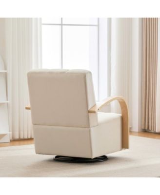 30.7" Swivel Accent Chair - Channel Tufted, Wood Armrests - Beige