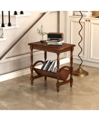 Classic Wooden Side Table with Magazine Rack