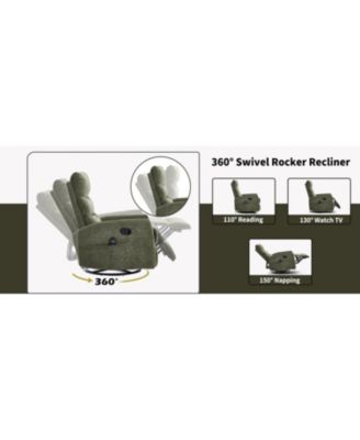  Heat Massage Rocker Recliner Chair, Swivel Fabric, Green