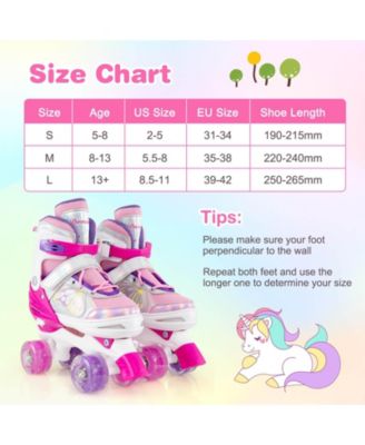 4 Sizes Adjustable Quad Skates with Light-up Wheels Safety Protection for Ages 13+