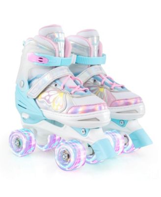 4 Sizes Adjustable Quad Skates with Light-up Wheels Safety Protection for Ages 13+