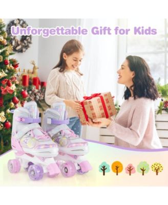 4 Sizes Adjustable Quad Skates with Light-up Wheels Safety Protection for Ages 13+