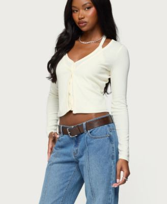 Womens Cardigan & Halter Two Piece Knit Top